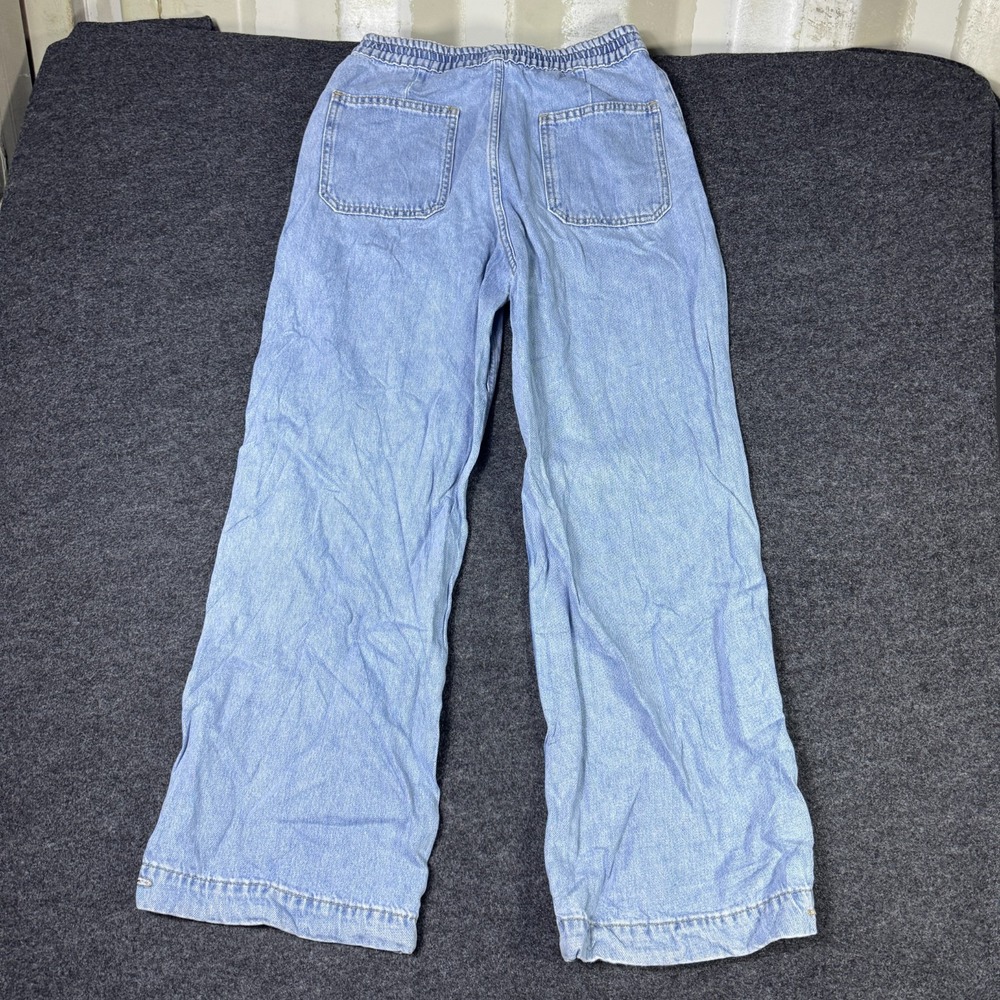 Zara Baggy Jeans Womens Small Blue Denim Wide Leg Elastic Waist Relaxed Fit
